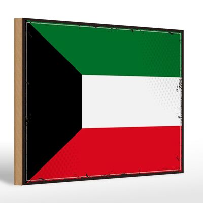 Letrero de madera Bandera de Kuwait 30x20cm Bandera Retro de Kuwait