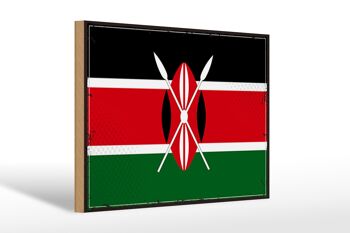 Panneau en bois drapeau du Kenya 30x20cm Drapeau rétro du Kenya 1