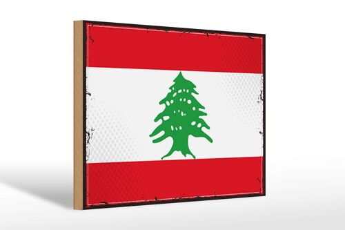 Holzschild Flagge Libanon 30x20cm Retro Flag of Lebanon