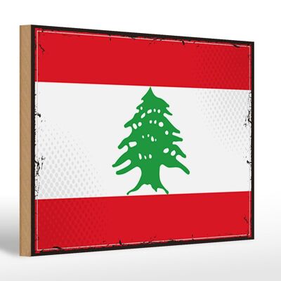 Holzschild Flagge Libanon 30x20cm Retro Flag of Lebanon