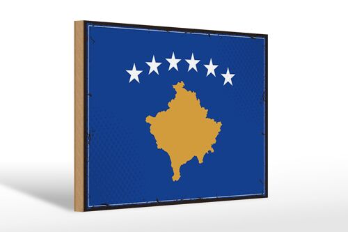 Holzschild Flagge Kosovo 30x20cm Retro Flag of Kosovo