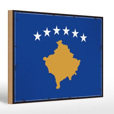 Letrero de madera bandera Kosovo 30x20cm Bandera Retro de Kosovo
