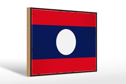 Holzschild Flagge Laos 30x20cm Retro Flag of Laos