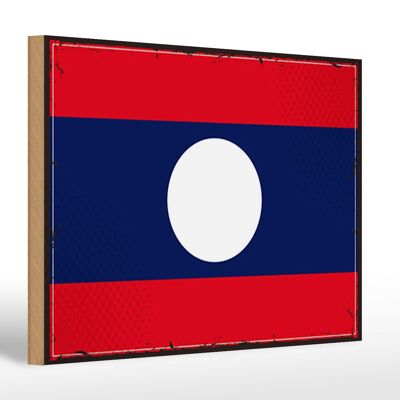 Letrero de madera bandera Laos 30x20cm Bandera Retro de Laos