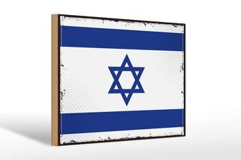 Panneau en bois drapeau d'Israël 30x20cm Drapeau rétro d'Israël 1