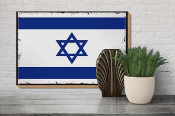 Panneau en bois drapeau d'Israël 30x20cm Drapeau rétro d'Israël 3