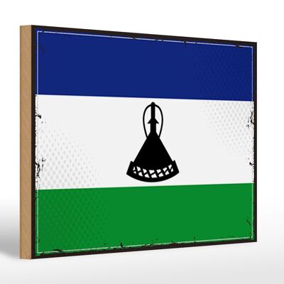 Panneau en bois drapeau du Lesotho 30x20cm Drapeau rétro du Lesotho