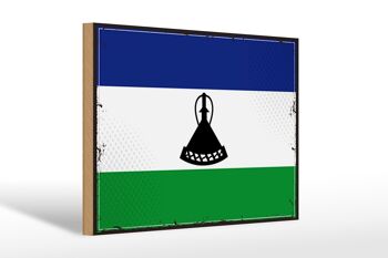 Panneau en bois drapeau du Lesotho 30x20cm Drapeau rétro du Lesotho 1