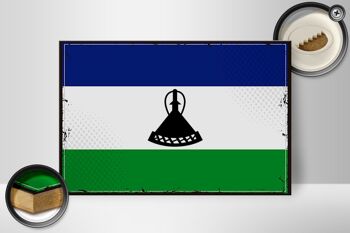 Panneau en bois drapeau du Lesotho 30x20cm Drapeau rétro du Lesotho 2