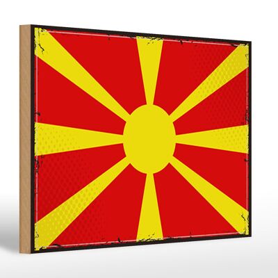 Panneau en bois drapeau de Macédoine 30x20cm drapeau rétro Macédoine
