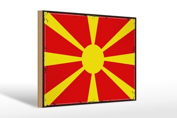 Panneau en bois drapeau de Macédoine 30x20cm drapeau rétro Macédoine 1