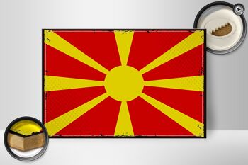 Panneau en bois drapeau de Macédoine 30x20cm drapeau rétro Macédoine 2