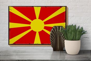 Panneau en bois drapeau de Macédoine 30x20cm drapeau rétro Macédoine 3