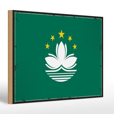 Cartello in legno bandiera di Macao 30x20 cm Bandiera retrò di Macao
