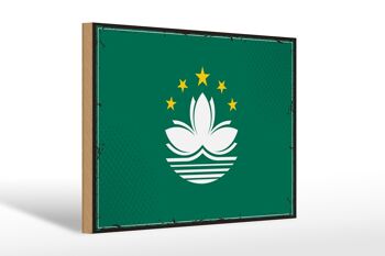 Panneau en bois drapeau de Macao 30x20cm Drapeau rétro de Macao 1