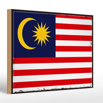 Letrero de madera bandera de Malasia 30x20cm Bandera Retro de Malasia