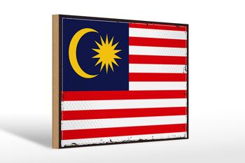 Panneau en bois drapeau de la Malaisie 30x20cm Drapeau rétro de la Malaisie 1