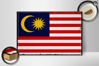 Panneau en bois drapeau de la Malaisie 30x20cm Drapeau rétro de la Malaisie 2