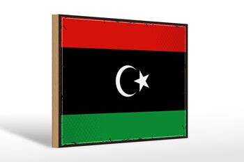Panneau en bois drapeau de la Libye 30x20cm Drapeau rétro de la Libye 1