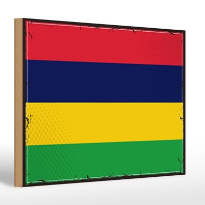 Letrero de madera bandera Mauricio 30x20cm Bandera Retro Mauricio