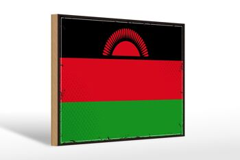 Panneau en bois drapeau du Malawi 30x20cm Drapeau rétro du Malawi 1