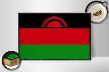 Panneau en bois drapeau du Malawi 30x20cm Drapeau rétro du Malawi 2
