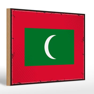 Holzschild Flagge Malediven 30x20cm Retro Flag Maldives