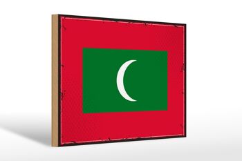 Panneau en bois drapeau Maldives 30x20cm drapeau rétro Maldives 1