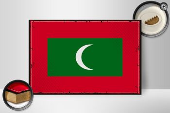 Panneau en bois drapeau Maldives 30x20cm drapeau rétro Maldives 2