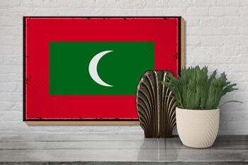 Panneau en bois drapeau Maldives 30x20cm drapeau rétro Maldives 3