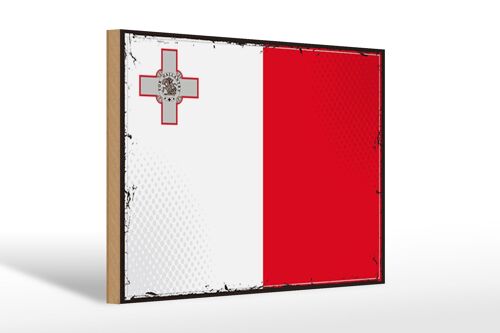 Holzschild Flagge Maltas 30x20cm Retro Flag of Malta