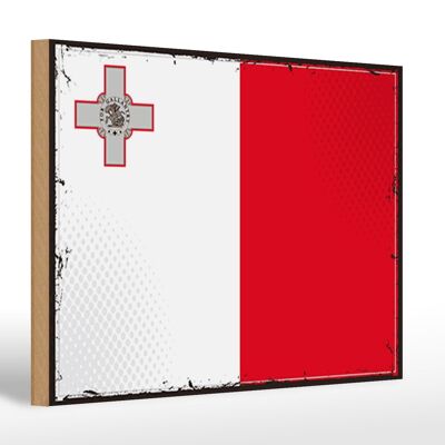 Cartello in legno bandiera di Malta 30x20 cm Bandiera retrò di Malta