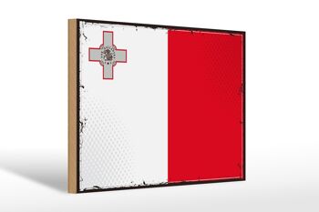 Panneau en bois drapeau de Malte 30x20cm Drapeau rétro de Malte 1