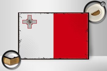 Panneau en bois drapeau de Malte 30x20cm Drapeau rétro de Malte 2