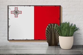 Panneau en bois drapeau de Malte 30x20cm Drapeau rétro de Malte 3