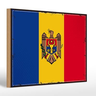 Holzschild Flagge Moldau 30x20cm Retro Flag of Moldova