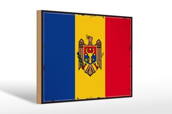 Drapeau de signe en bois Moldavie 30x20cm Drapeau rétro de Moldavie 1