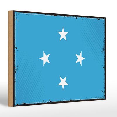 Letrero de madera bandera de Micronesia 30x20cm Micronesia Retro