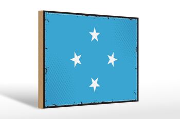 Panneau en bois drapeau de Micronésie 30x20cm Micronésie Rétro 1