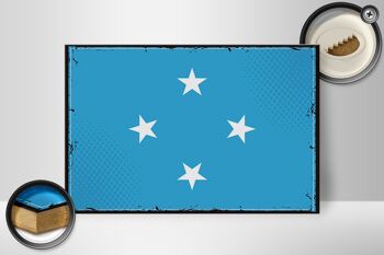 Panneau en bois drapeau de Micronésie 30x20cm Micronésie Rétro 2