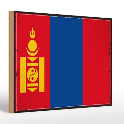 Cartello in legno bandiera Mongolia 30x20 cm Bandiera retrò della Mongolia