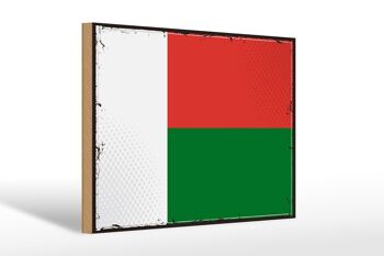Panneau en bois drapeau de Madagascar 30x20cm Rétro Madagascar 1