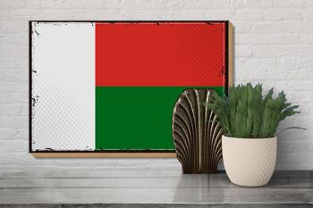 Panneau en bois drapeau de Madagascar 30x20cm Rétro Madagascar 3