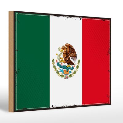 Letrero de madera Bandera de México 30x20cm Bandera Retro de México