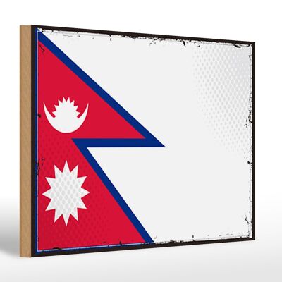 Cartello in legno bandiera del Nepal 30x20 cm Bandiera retrò del Nepal