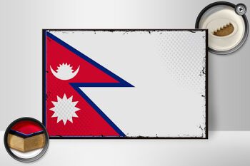 Panneau en bois drapeau du Népal 30x20cm Drapeau rétro du Népal 2