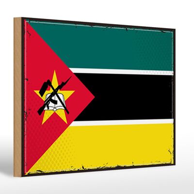 Panneau en bois drapeau du Mozambique 30x20cm Drapeau rétro Mozambique