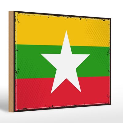 Letrero de madera Bandera de Myanmar 30x20cm Bandera Retro de Myanmar