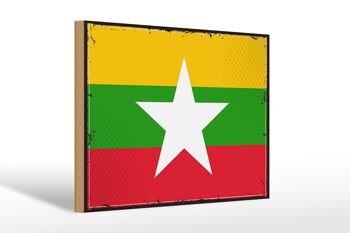 Panneau en bois drapeau du Myanmar 30x20cm Drapeau rétro du Myanmar 1