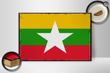 Panneau en bois drapeau du Myanmar 30x20cm Drapeau rétro du Myanmar 2